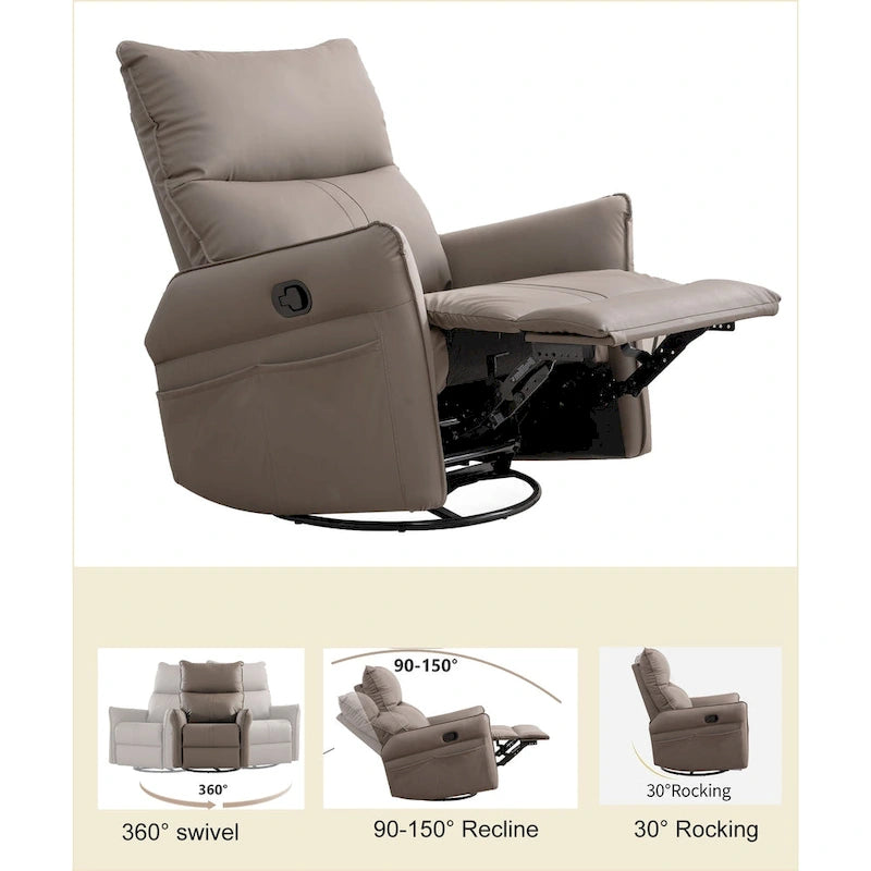 Modern Small Rocking Swivel Recliner Chair with Overstuffed Seat
