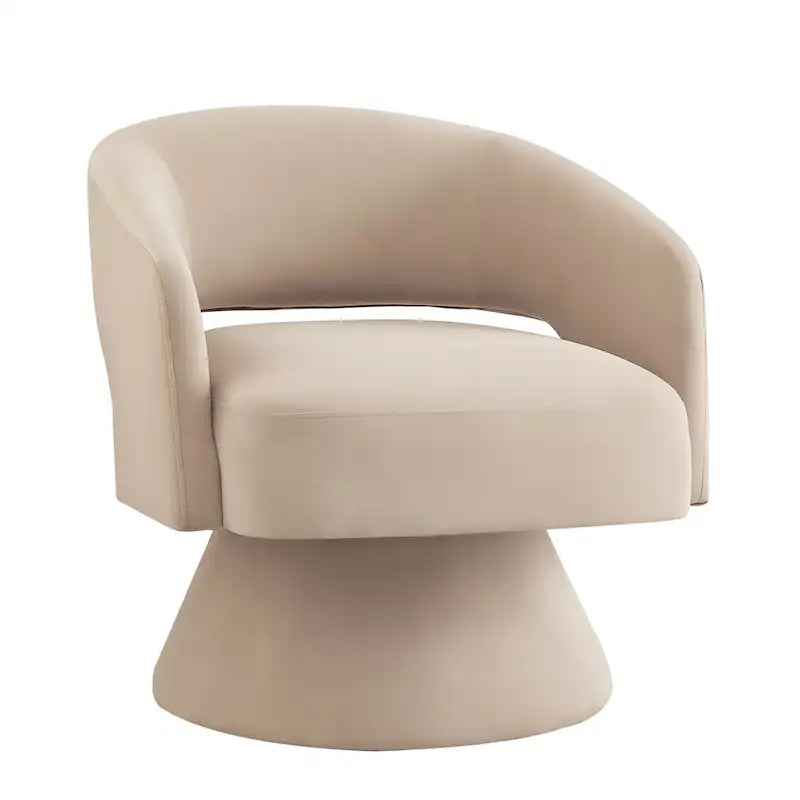 Modern Swivel Barrel Chair, Upholstered Velvet Round Accent Chairs,360 Degree Comfy Swivel Chair with Open Backrest