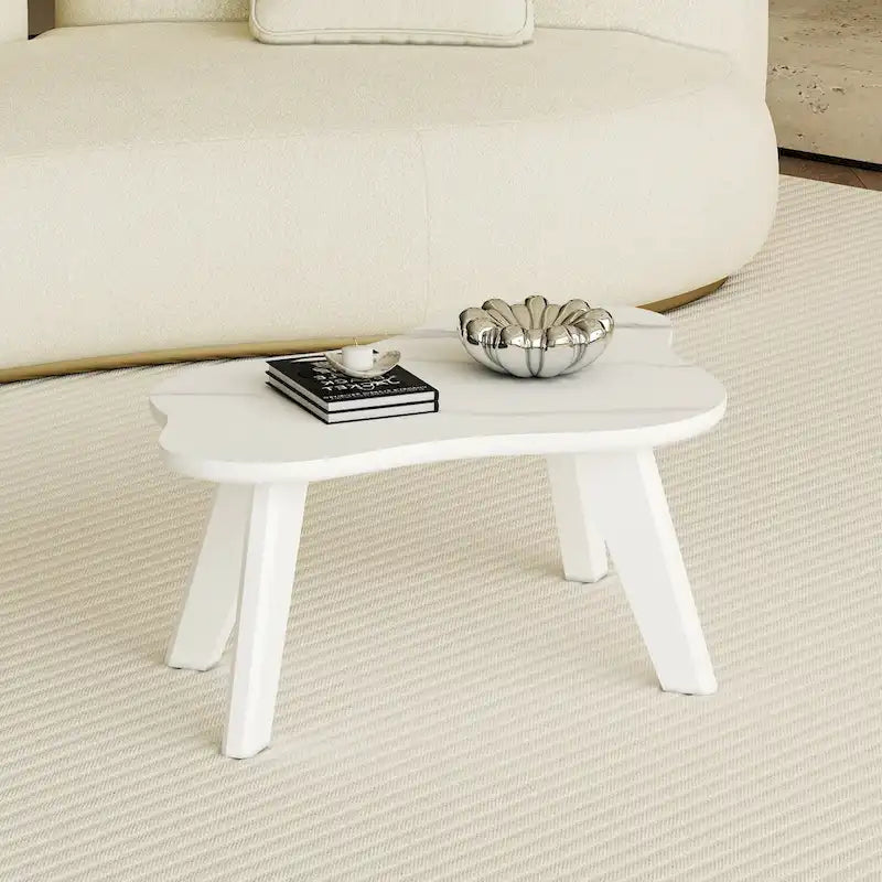 Modern Cloud Shaped White Coffee Table with Solid Wood Legs