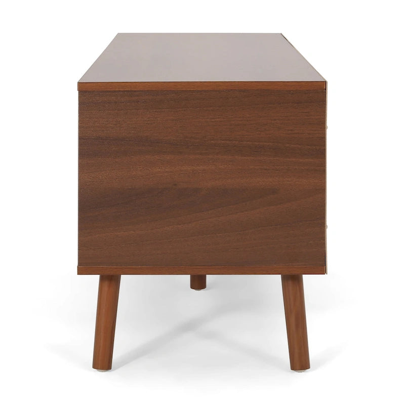 Mid-Century Modern White and Walnut TV Stand with 3 Drawers for TVs Up to 49