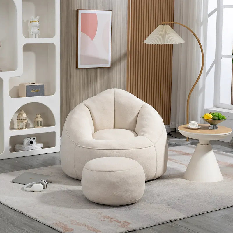 Beige Modern 40 Microfiber Accent Chair with Ottoman