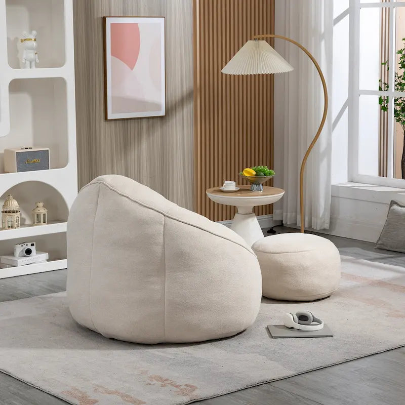 Beige Modern 40 Microfiber Accent Chair with Ottoman