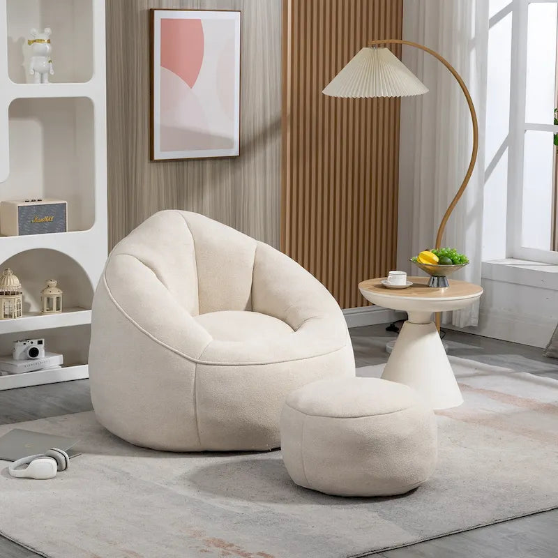 Beige Modern 40 Microfiber Accent Chair with Ottoman