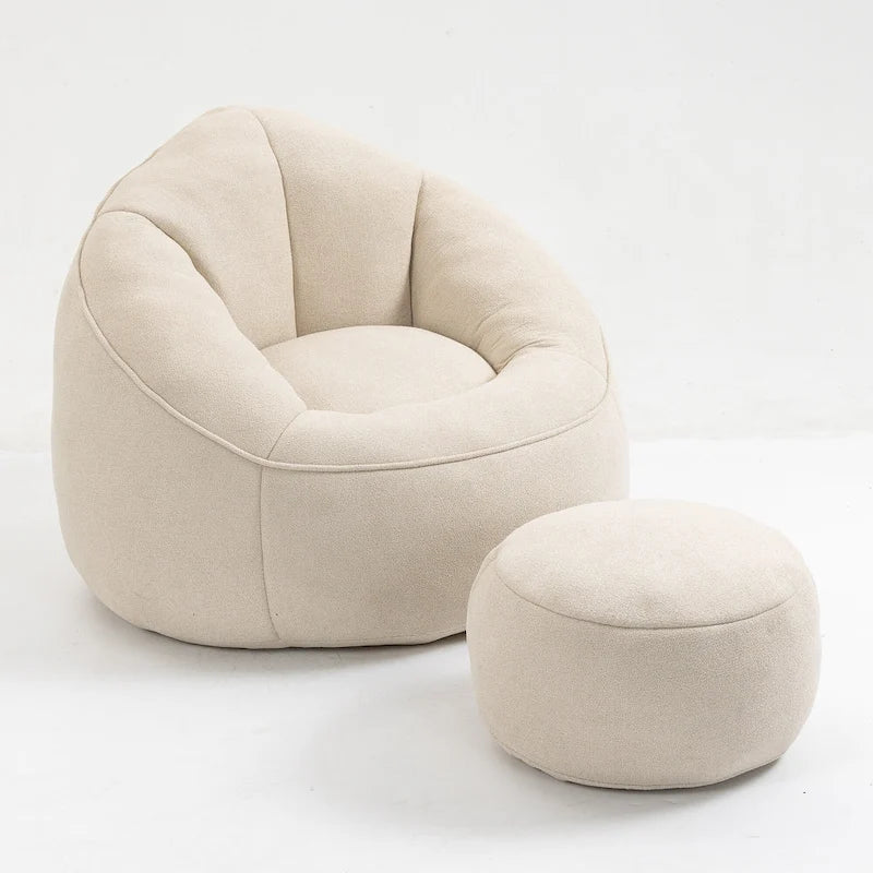 Beige Modern 40 Microfiber Accent Chair with Ottoman