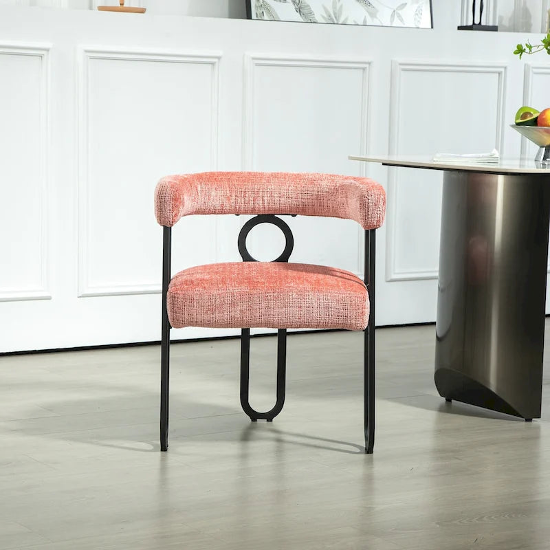 Pink 23.62 Upholstered Barrel Chair with Black Iron Frames