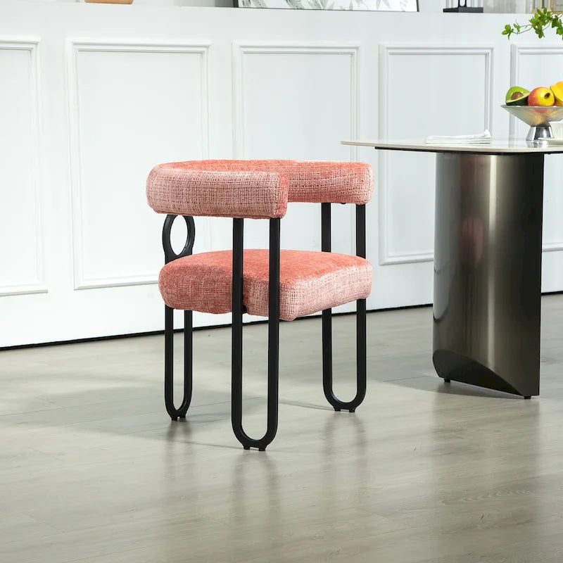 Pink 23.62 Upholstered Barrel Chair with Black Iron Frames
