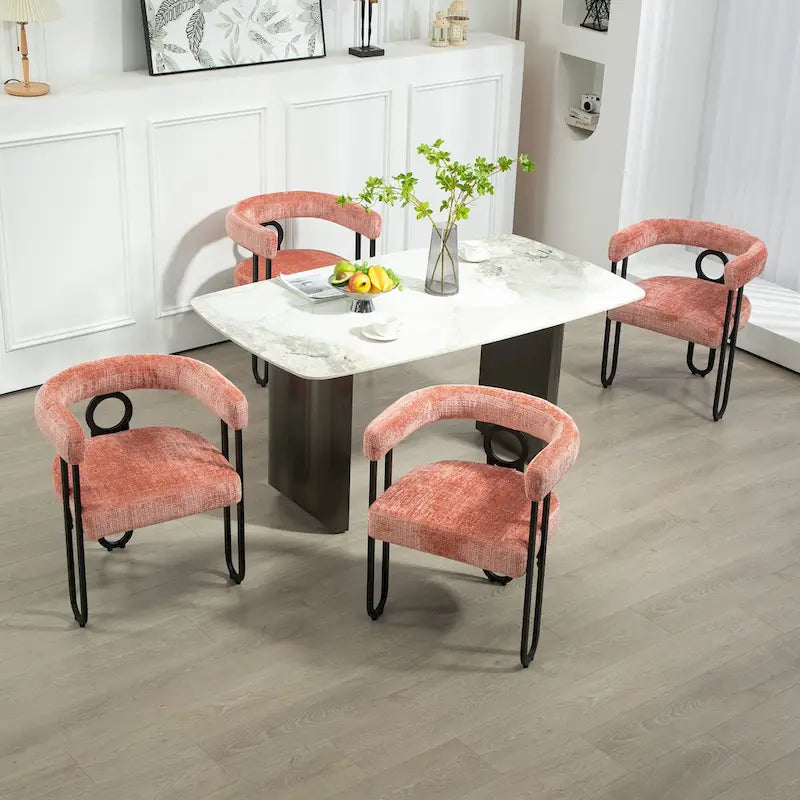 Pink 23.62 Upholstered Barrel Chair with Black Iron Frames