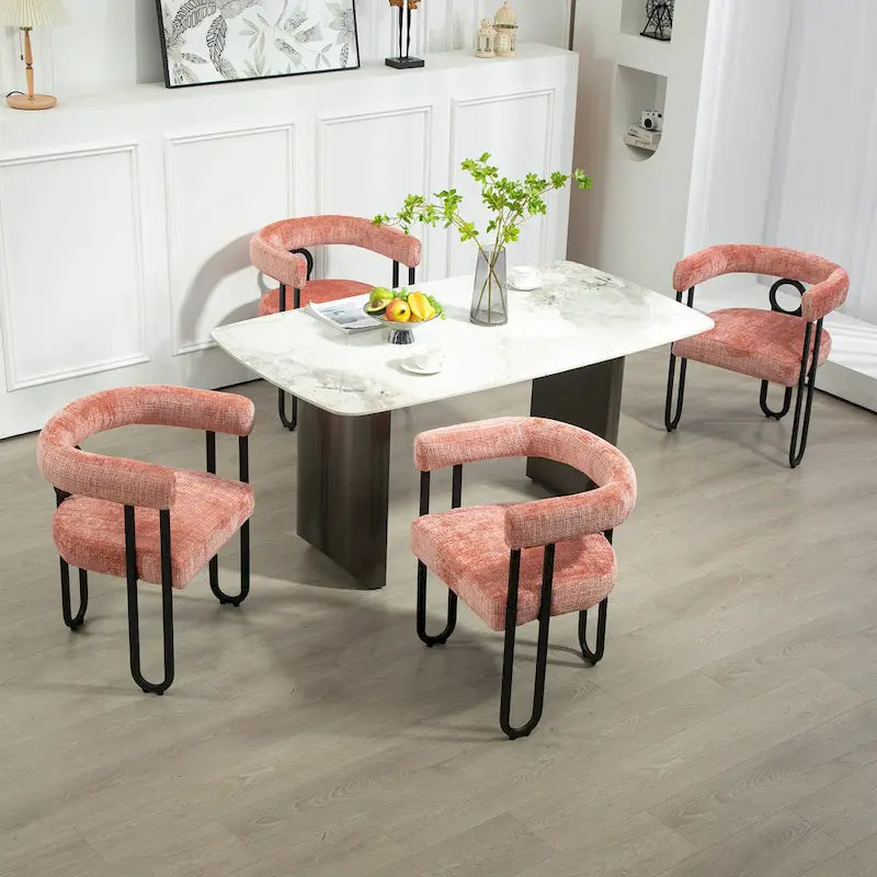 Pink 23.62 Upholstered Barrel Chair with Black Iron Frames