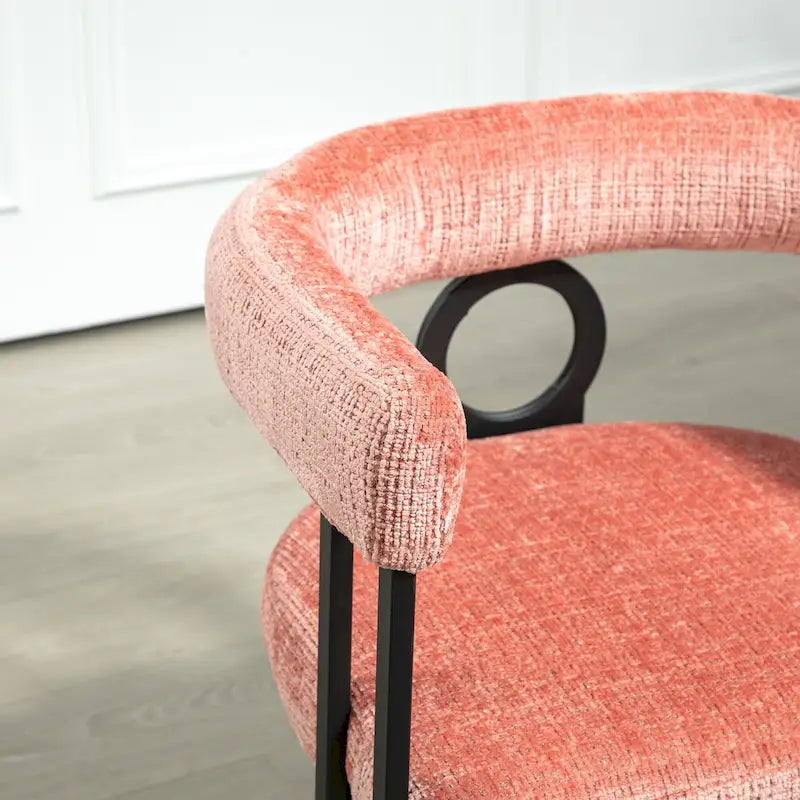 Pink 23.62 Upholstered Barrel Chair with Black Iron Frames