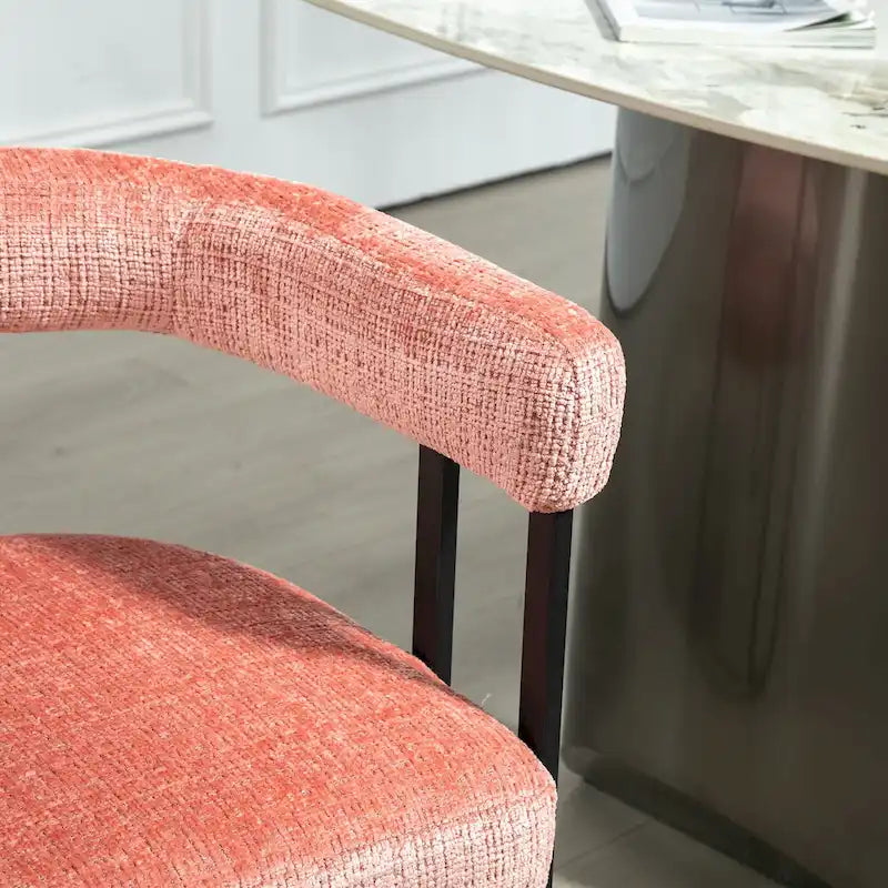 Pink 23.62 Upholstered Barrel Chair with Black Iron Frames