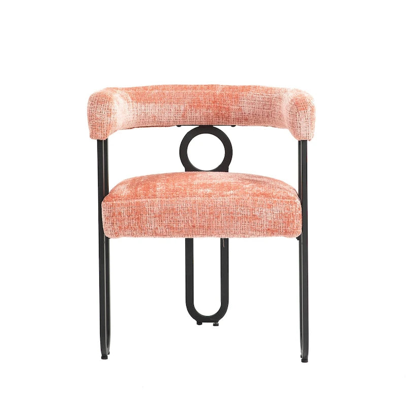 Pink 23.62 Upholstered Barrel Chair with Black Iron Frames