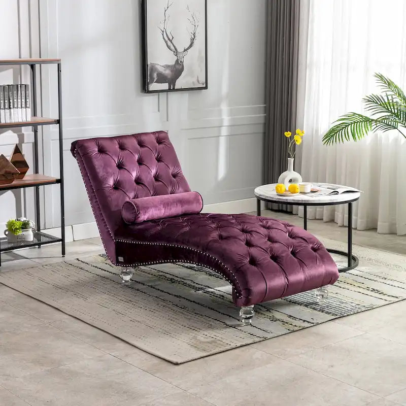 PUrple 63.98 Upholstered Tufted Chaise Lounge Chair with Pillow and Acrylic Legs
