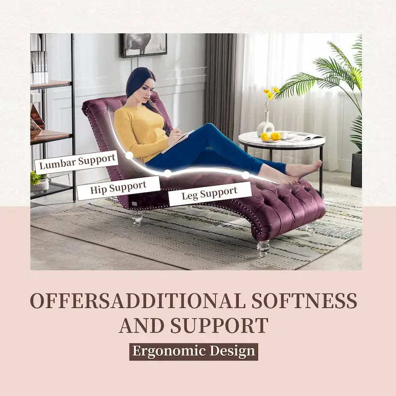 PUrple 63.98 Upholstered Tufted Chaise Lounge Chair with Pillow and Acrylic Legs