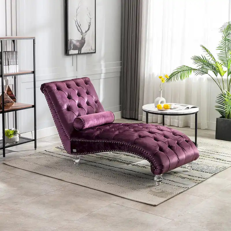 PUrple 63.98 Upholstered Tufted Chaise Lounge Chair with Pillow and Acrylic Legs