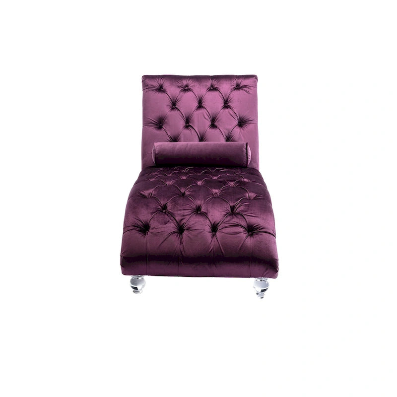 PUrple 63.98 Upholstered Tufted Chaise Lounge Chair with Pillow and Acrylic Legs