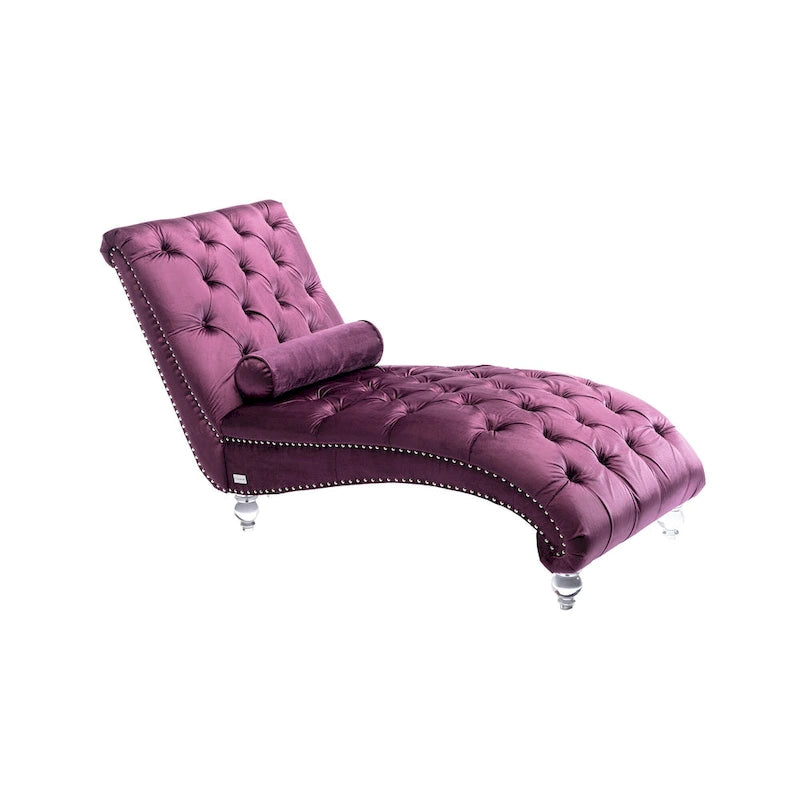 PUrple 63.98 Upholstered Tufted Chaise Lounge Chair with Pillow and Acrylic Legs