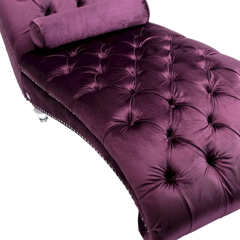 PUrple 63.98 Upholstered Tufted Chaise Lounge Chair with Pillow and Acrylic Legs