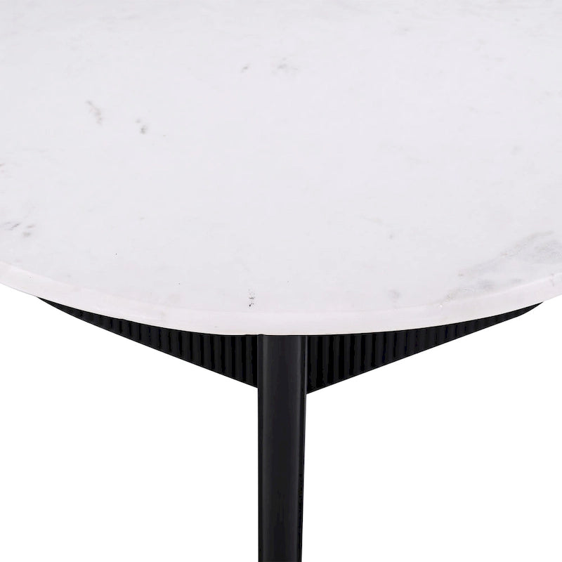 Luxurious Round Mable Topped Pedestal Coffee Table, Living Room Sofa Side Table, White/Black