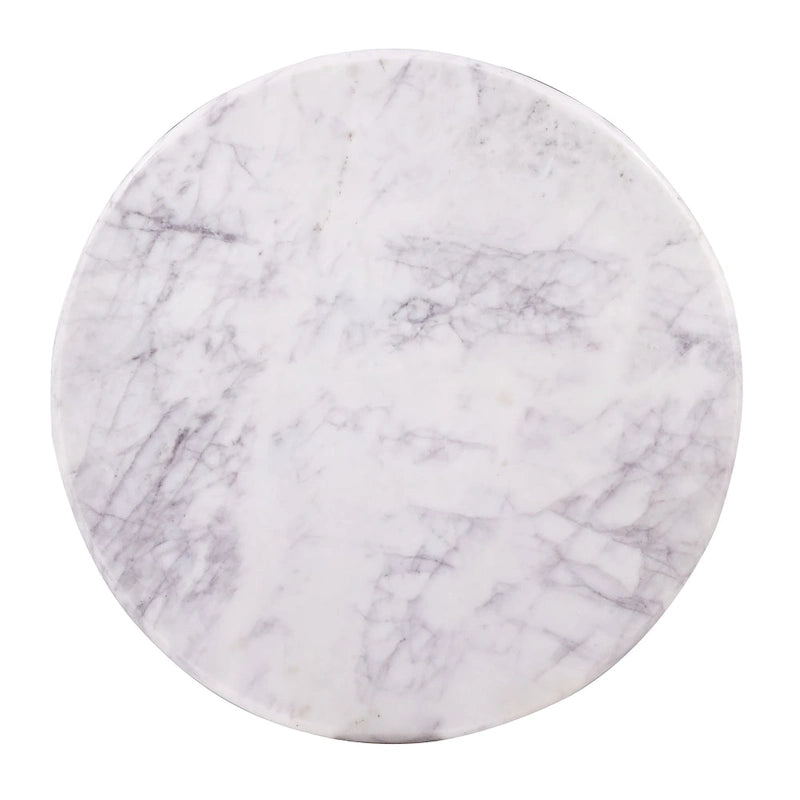 Luxurious Round Mable Topped Pedestal Coffee Table, Living Room Sofa Side Table, White/Black