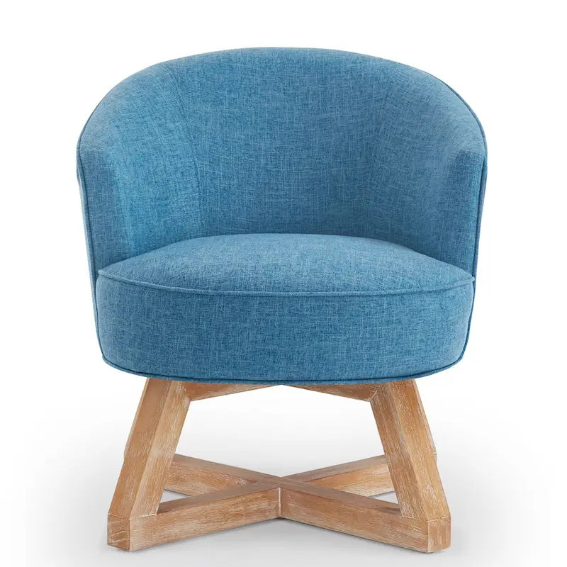 Light Blue Modern 27 Linen Upholstered 360 Swivel Barrel Chair with Solid Legs