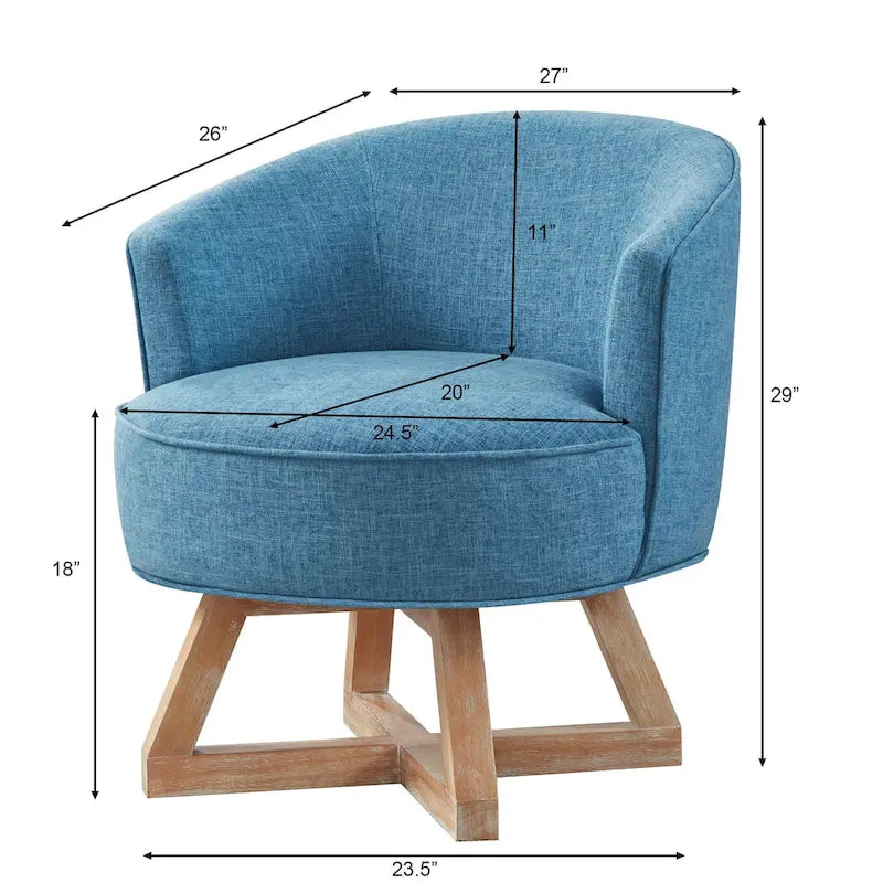 Light Blue Modern 27 Linen Upholstered 360 Swivel Barrel Chair with Solid Legs