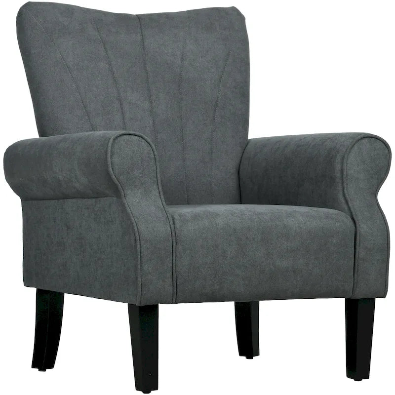 Dark Gray Modern 31.5 High Back Upholstered Arm Chair with Wood Legs
