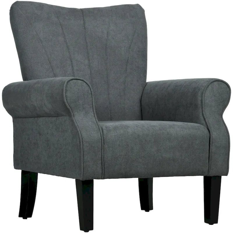 Dark Gray Modern 31.5 High Back Upholstered Arm Chair with Wood Legs