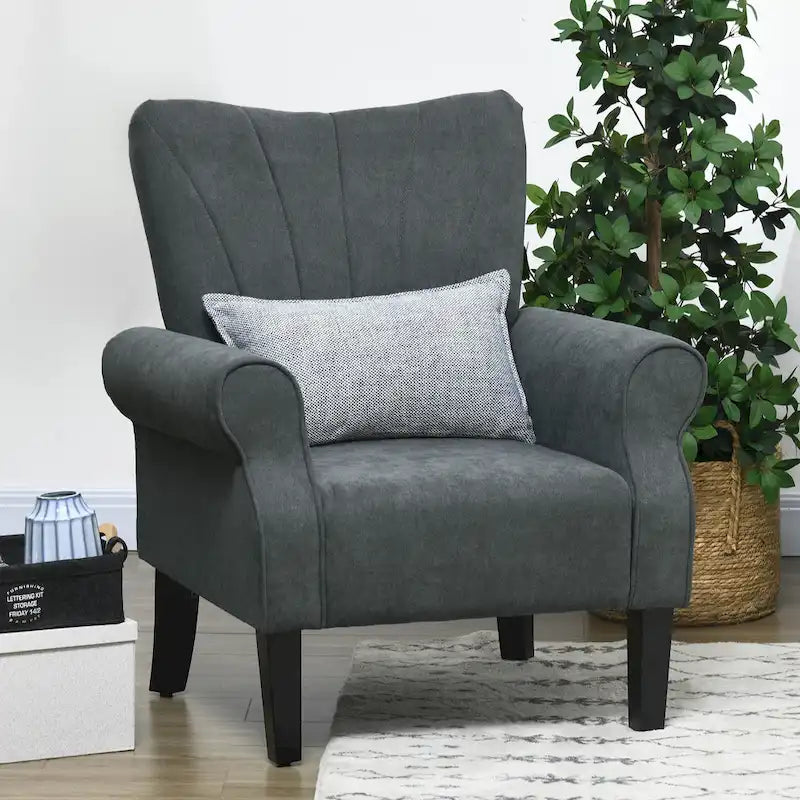 Dark Gray Modern 31.5 High Back Upholstered Arm Chair with Wood Legs