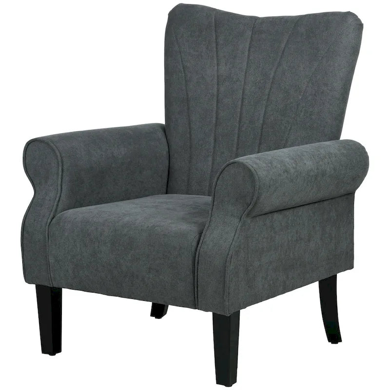 Dark Gray Modern 31.5 High Back Upholstered Arm Chair with Wood Legs
