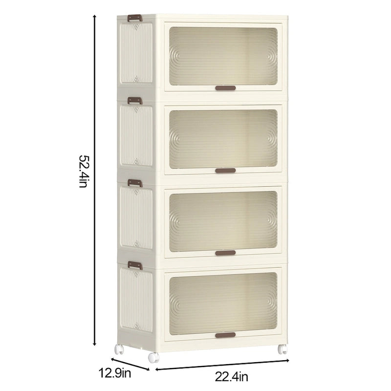 4 Tier Plastic Storage Bins with Lids,Stackable Storage Containers with Wheels, Folding Storage Boxes, Collapsible Storage Bins