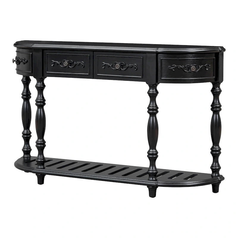 52'Curved Console Table Sofa Table Entryway Table for Hallway Living Room with 4 Drawers and 1 Shelf