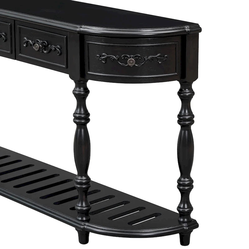 52'Curved Console Table Sofa Table Entryway Table for Hallway Living Room with 4 Drawers and 1 Shelf