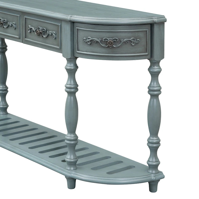 52'Curved Console Table Sofa Table Entryway Table for Hallway Living Room with 4 Drawers and 1 Shelf