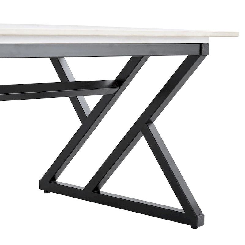 Modern Minimalist Style Marble Patterned Coffee Table With Black Metal Legs, Game Table, Tea Table