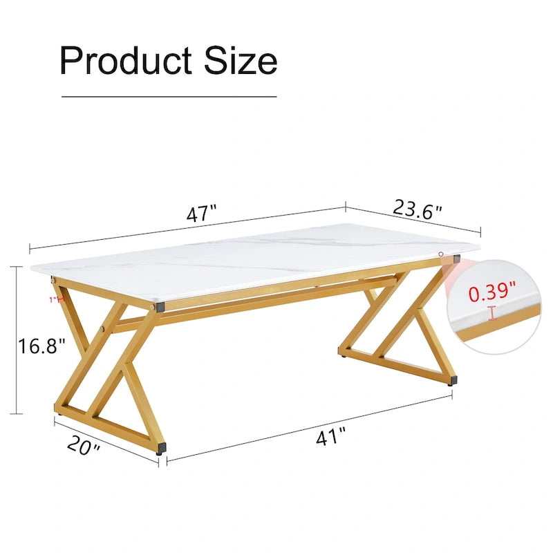 Modern Minimalist Style Marble Patterned Coffee Table With Black Metal Legs, Game Table, Tea Table