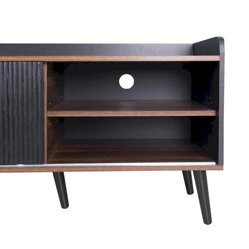 63 Mid Century TV Stand with 2 Cabinets& Open Compartments, Entertainment Center for TVs up to 70, Television Console