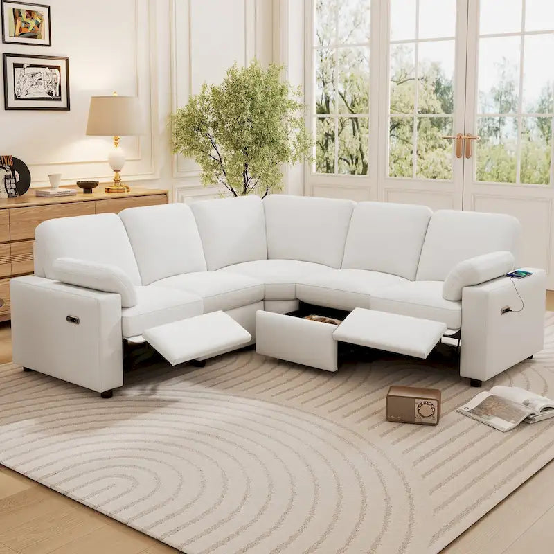 89 Power Recliner Sectional Sofa Home Theater Reclining Sofa with Two USB Ports, Two Storage Drawers for Living Room, Beige