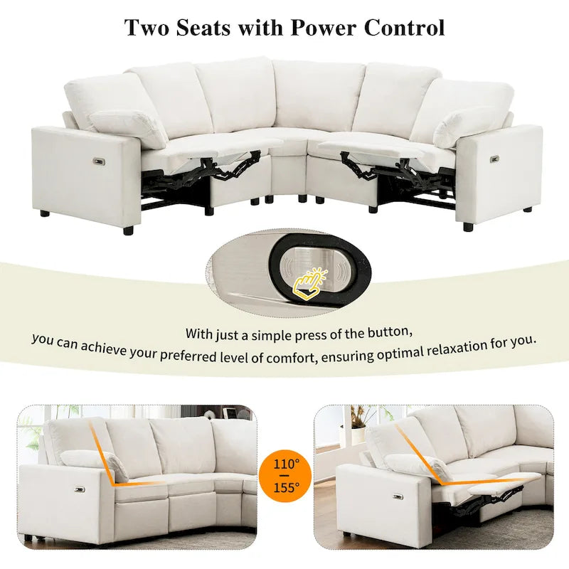 89 Power Recliner Sectional Sofa Home Theater Reclining Sofa with Two USB Ports, Two Storage Drawers for Living Room, Beige