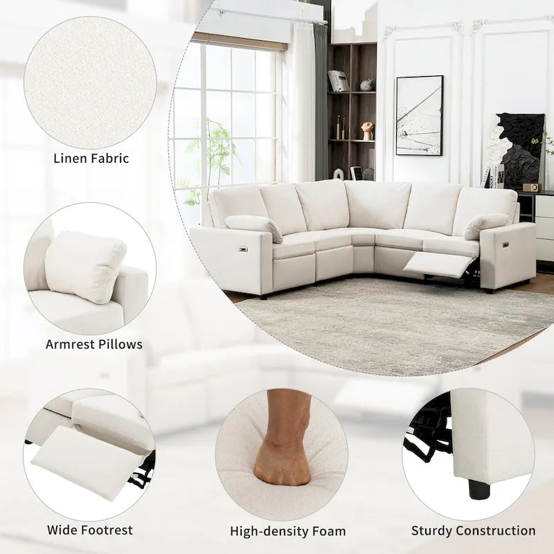 89 Power Recliner Sectional Sofa Home Theater Reclining Sofa with Two USB Ports, Two Storage Drawers for Living Room, Beige