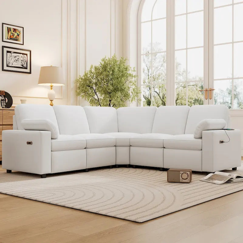 89 Power Recliner Sectional Sofa Home Theater Reclining Sofa with Two USB Ports, Two Storage Drawers for Living Room, Beige