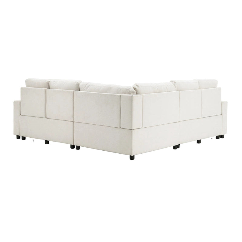 89 Power Recliner Sectional Sofa Home Theater Reclining Sofa with Two USB Ports, Two Storage Drawers for Living Room, Beige