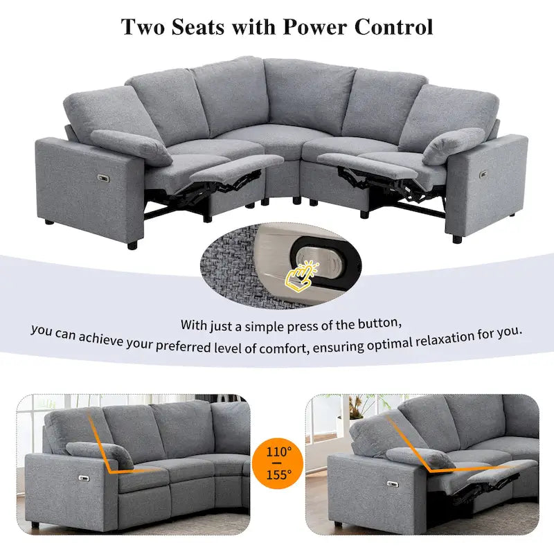 89 Power Recliner Sectional Sofa Home Theater Reclining Sofa with Two USB Ports, Two Storage Drawers for Living Room, Beige