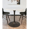 30 White And Black Rounded Marble And Iron Pedestal Base Dining Table