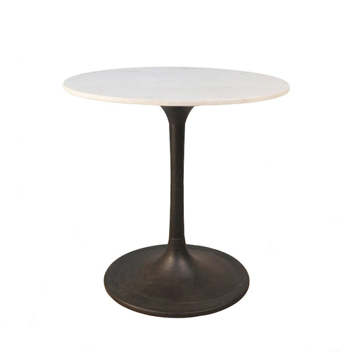 30 White And Black Rounded Marble And Iron Pedestal Base Dining Table