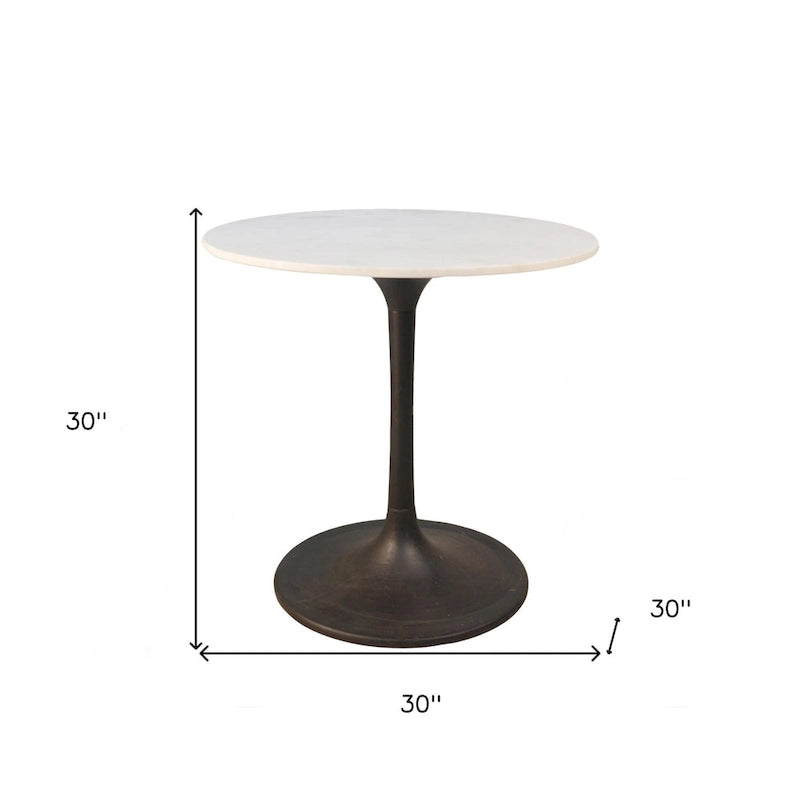 30 White And Black Rounded Marble And Iron Pedestal Base Dining Table