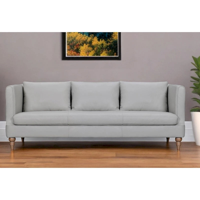 HomeRoots 85 Gray Leather Sofa With Brown Legs