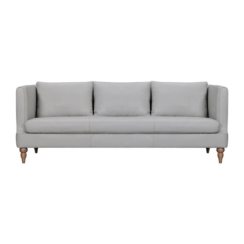 HomeRoots 85 Gray Leather Sofa With Brown Legs