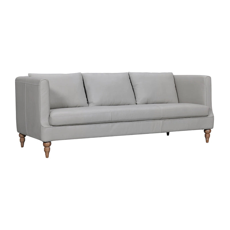 HomeRoots 85 Gray Leather Sofa With Brown Legs