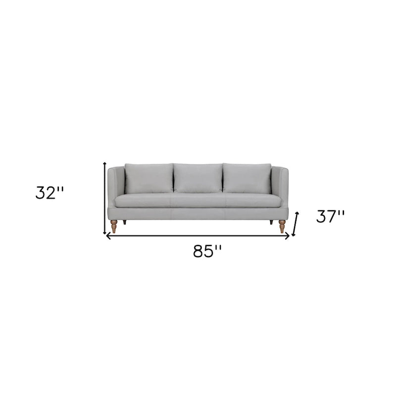 HomeRoots 85 Gray Leather Sofa With Brown Legs