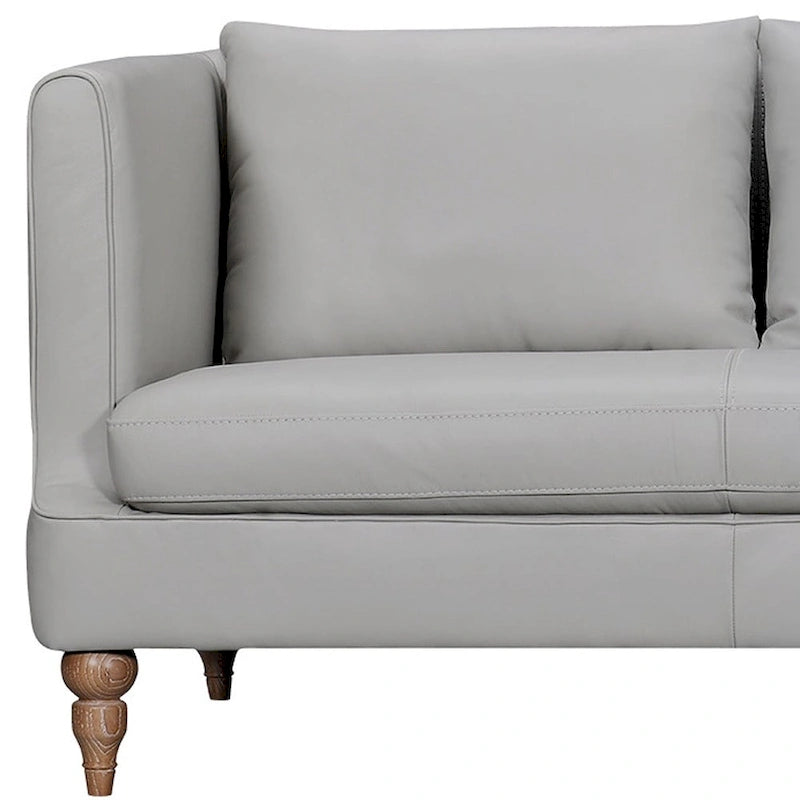 HomeRoots 85 Gray Leather Sofa With Brown Legs